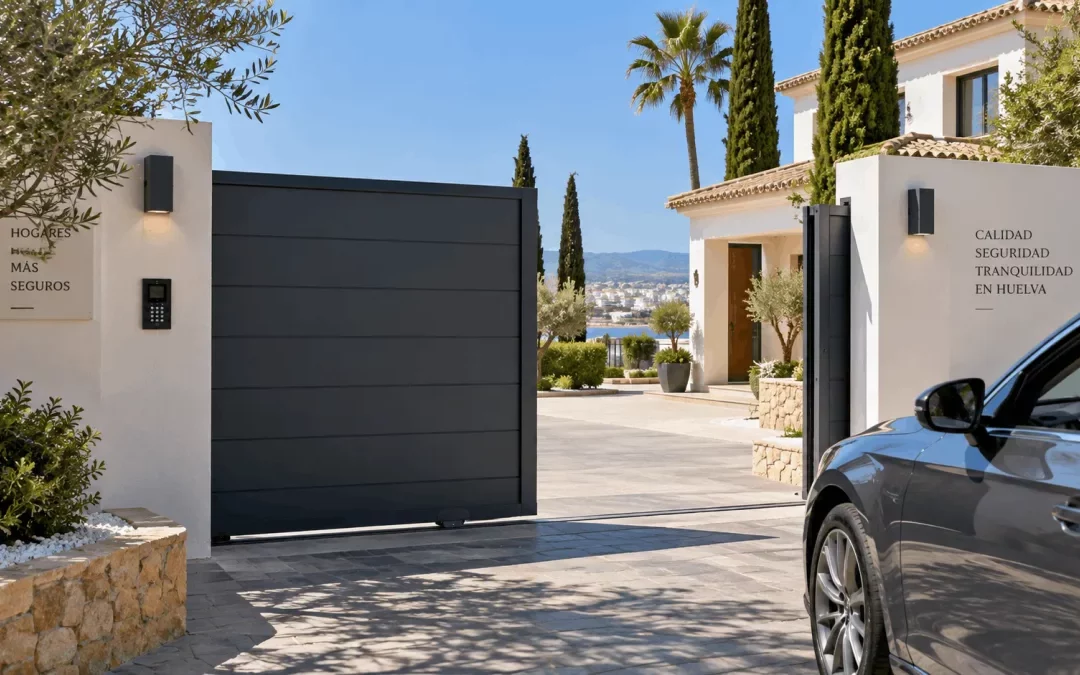 Portón eléctrico moderno en una vivienda de Huelva